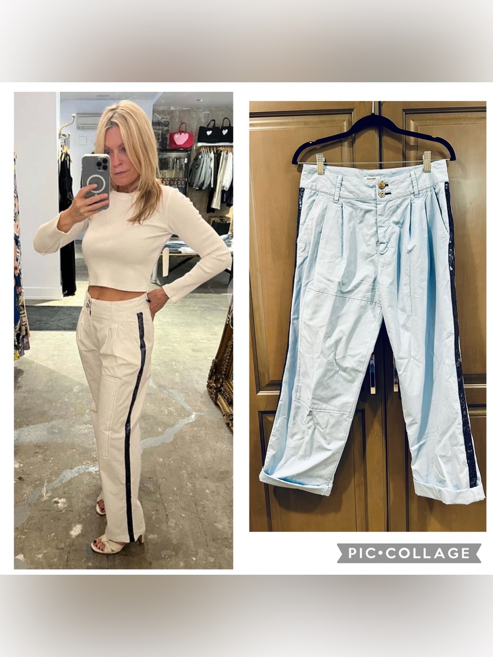 History Repeats Trousers with Sequin Side Stripe in Light Blue, Size 40 (4)